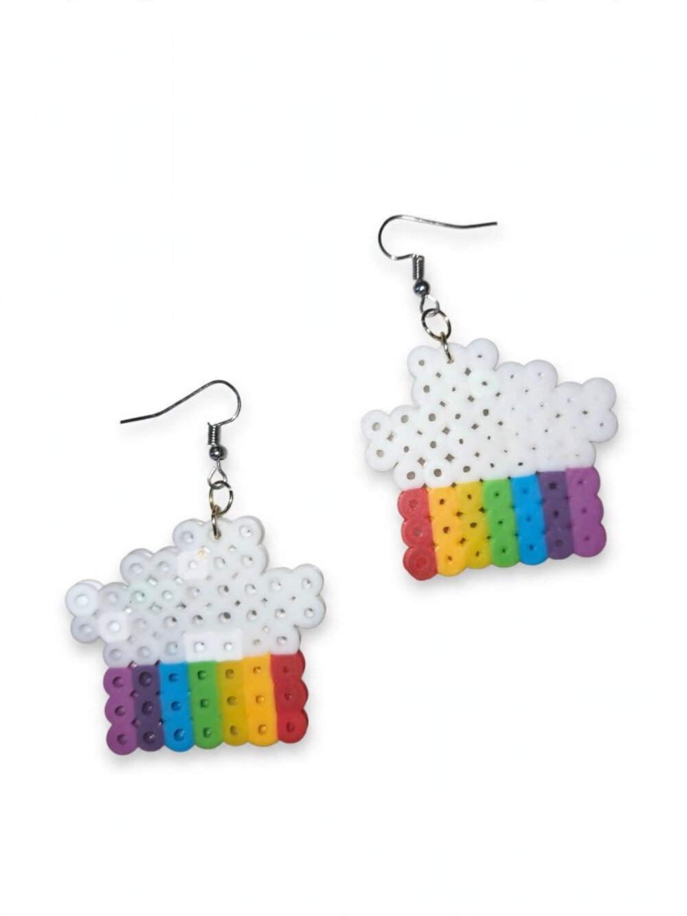 Handmade Rainbow Cloud Perler Bead Dangle Earrings